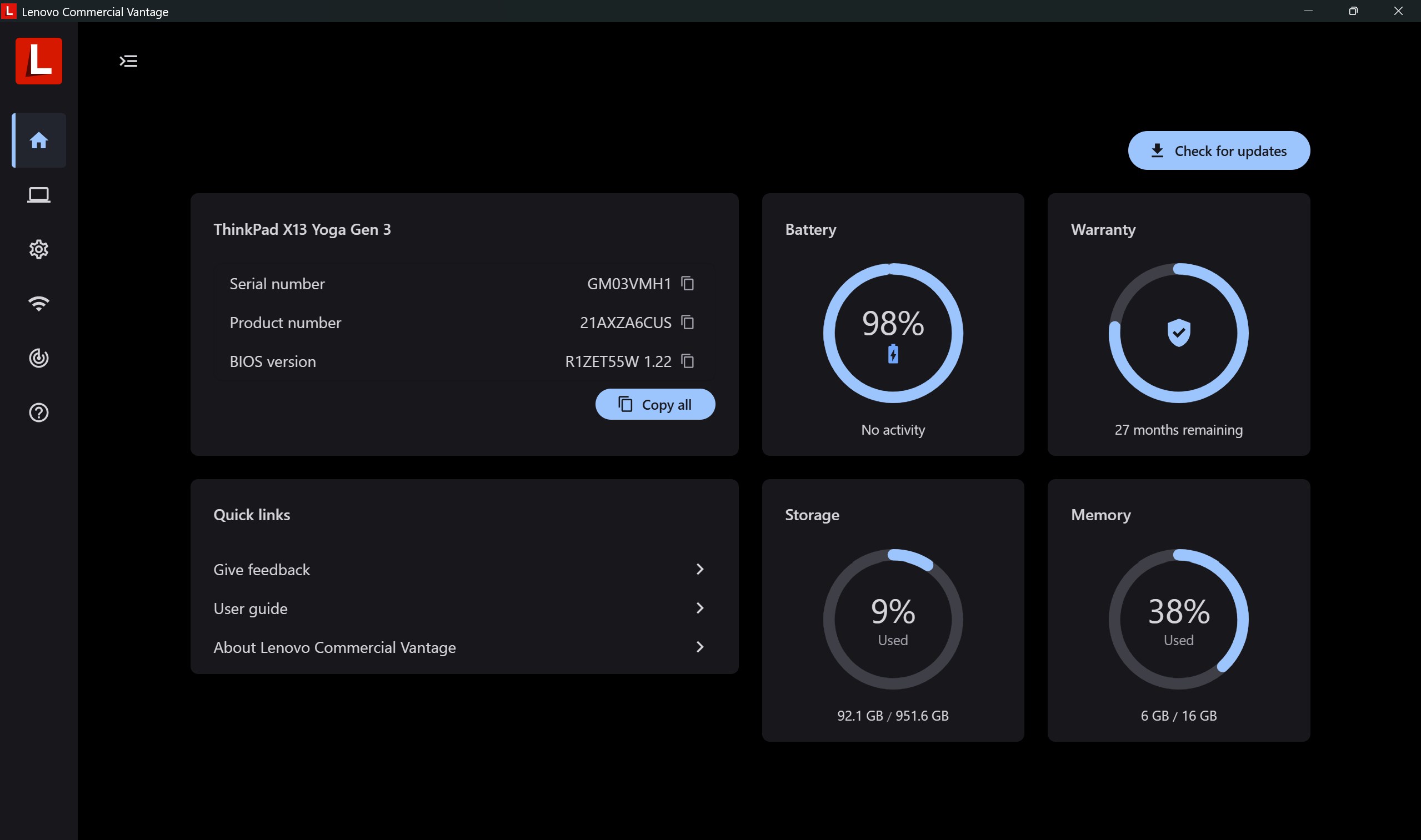 Lenovo Commercial Vantage screenshot