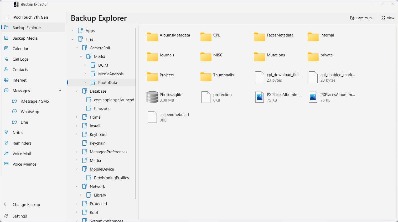iBackup Extractor screenshot