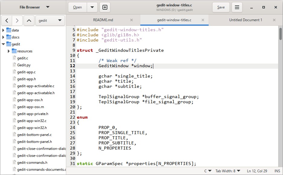 gedit text editor screenshot