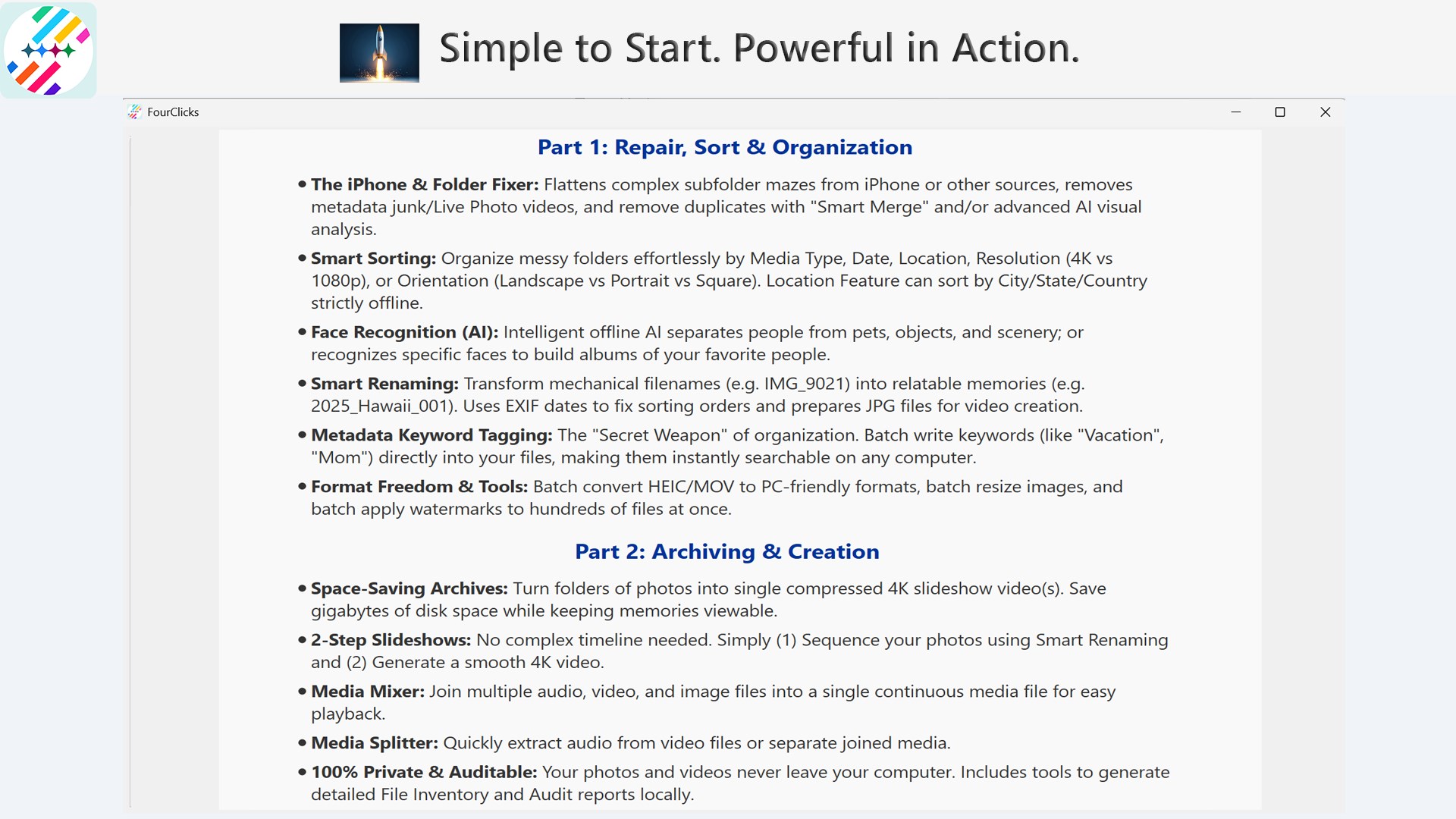 FourClicks Media: Essential Photo Organizer, Converter & 4K Slideshow Creator screenshot