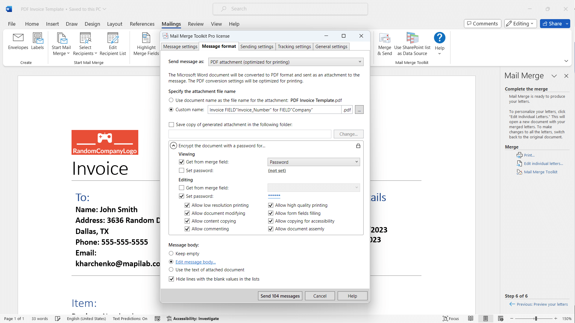 Mail Merge Toolkit screenshot