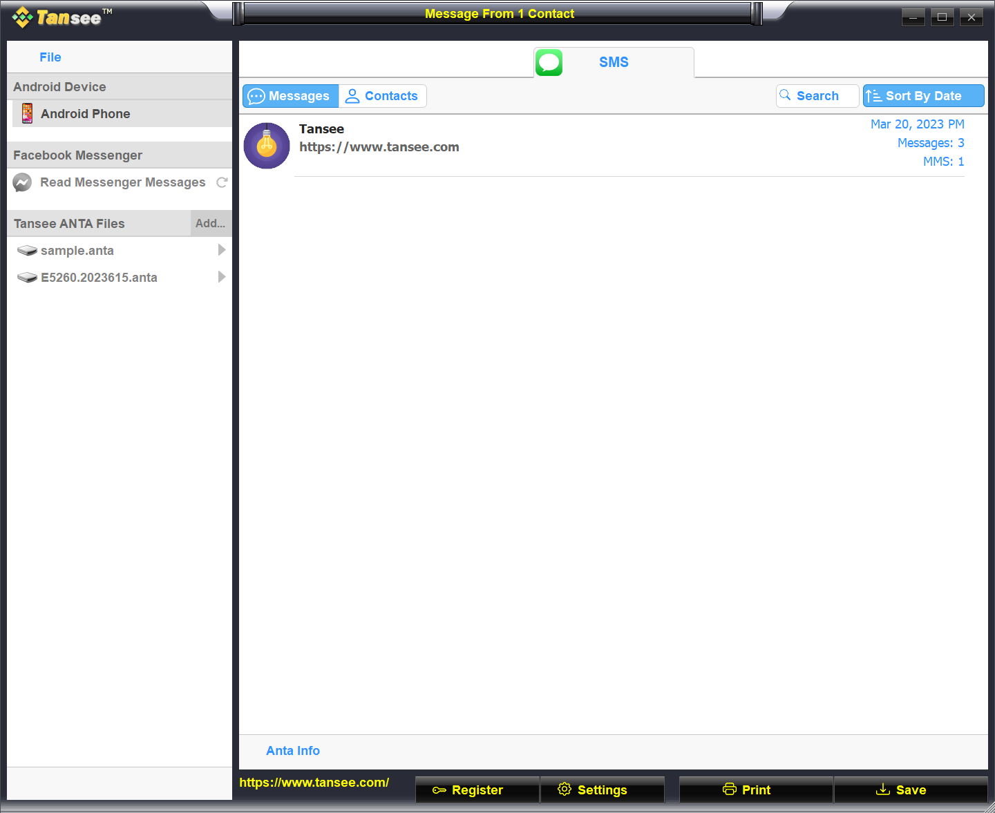 Tansee Android Message Transfer screenshot