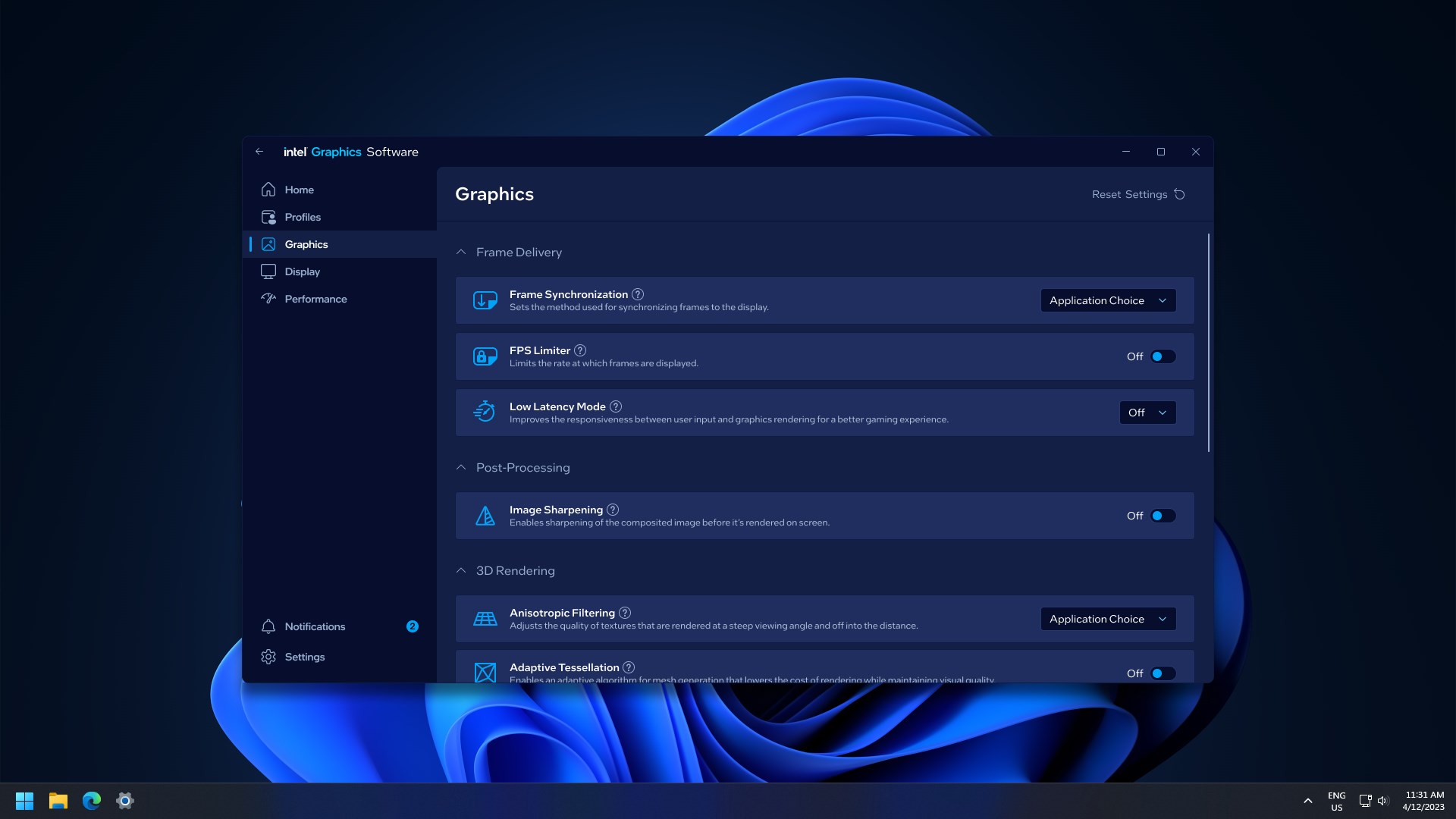 Intel® Graphics Software screenshot