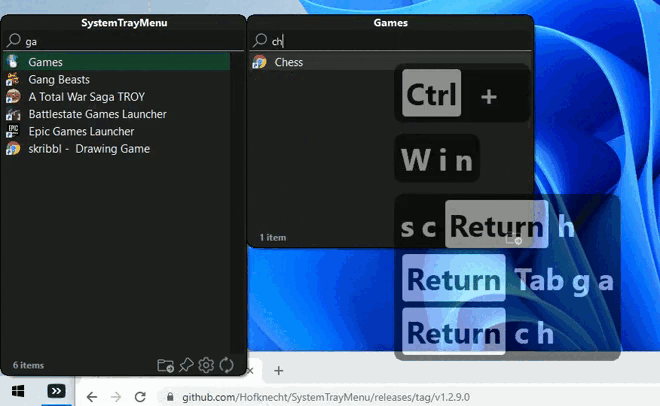 SystemTrayMenu screenshot