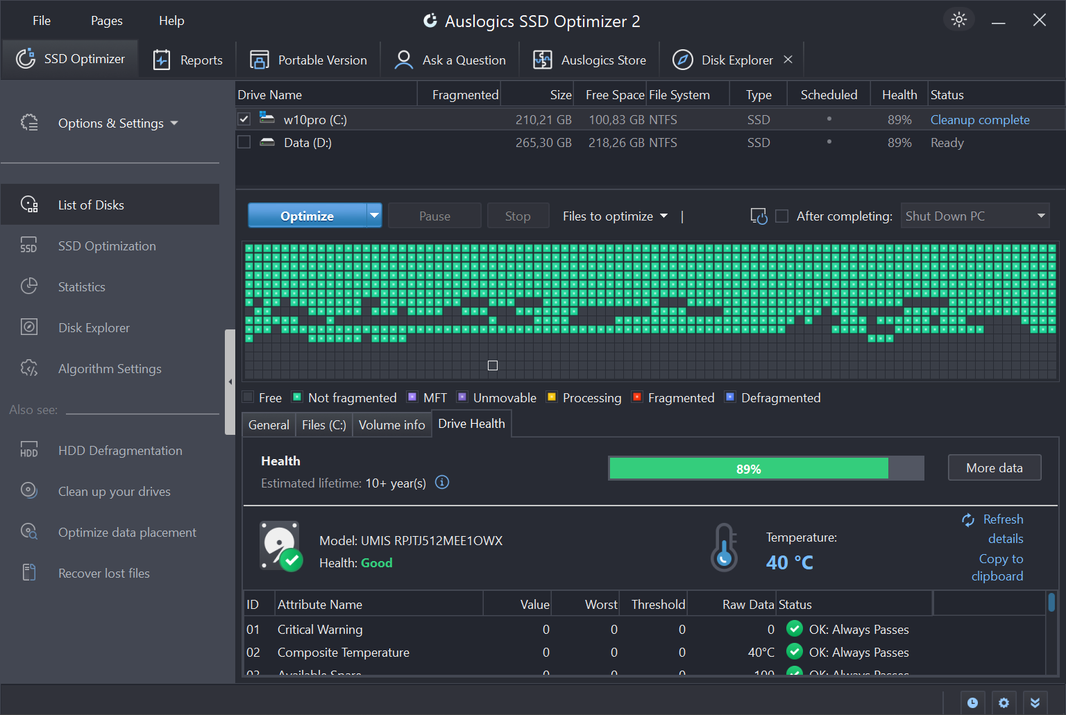 Auslogics SSD Optimizer screenshot