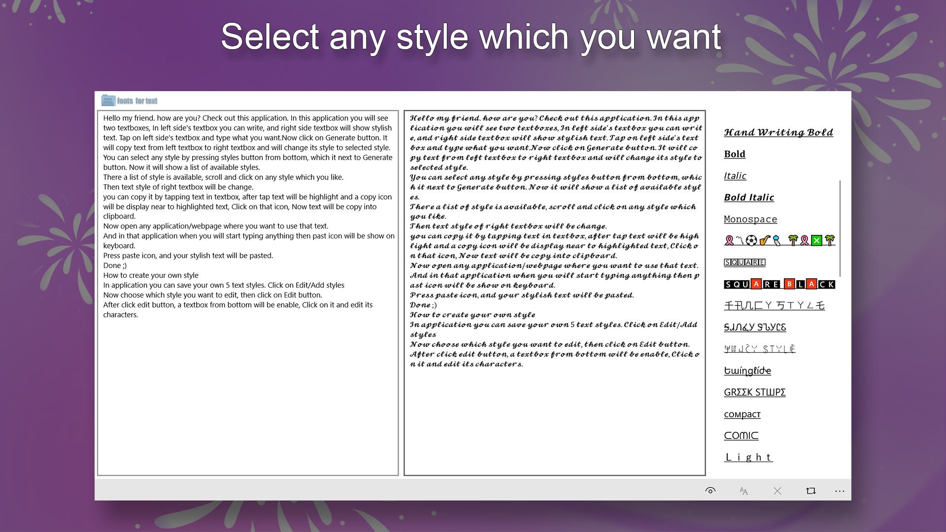 fonts for text screenshot