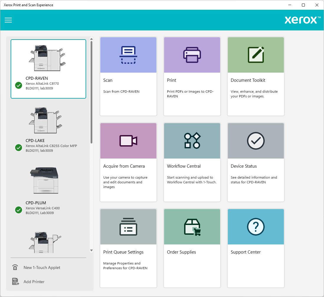 Xerox Print and Scan Experience screenshot