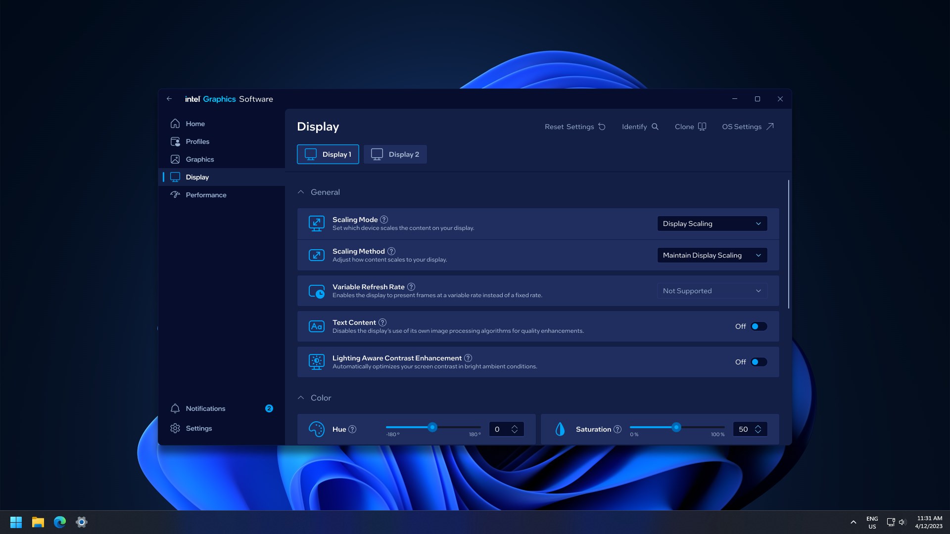 Intel® Graphics Software screenshot