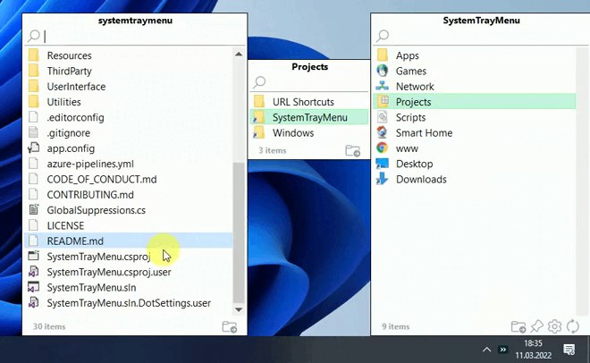 SystemTrayMenu screenshot