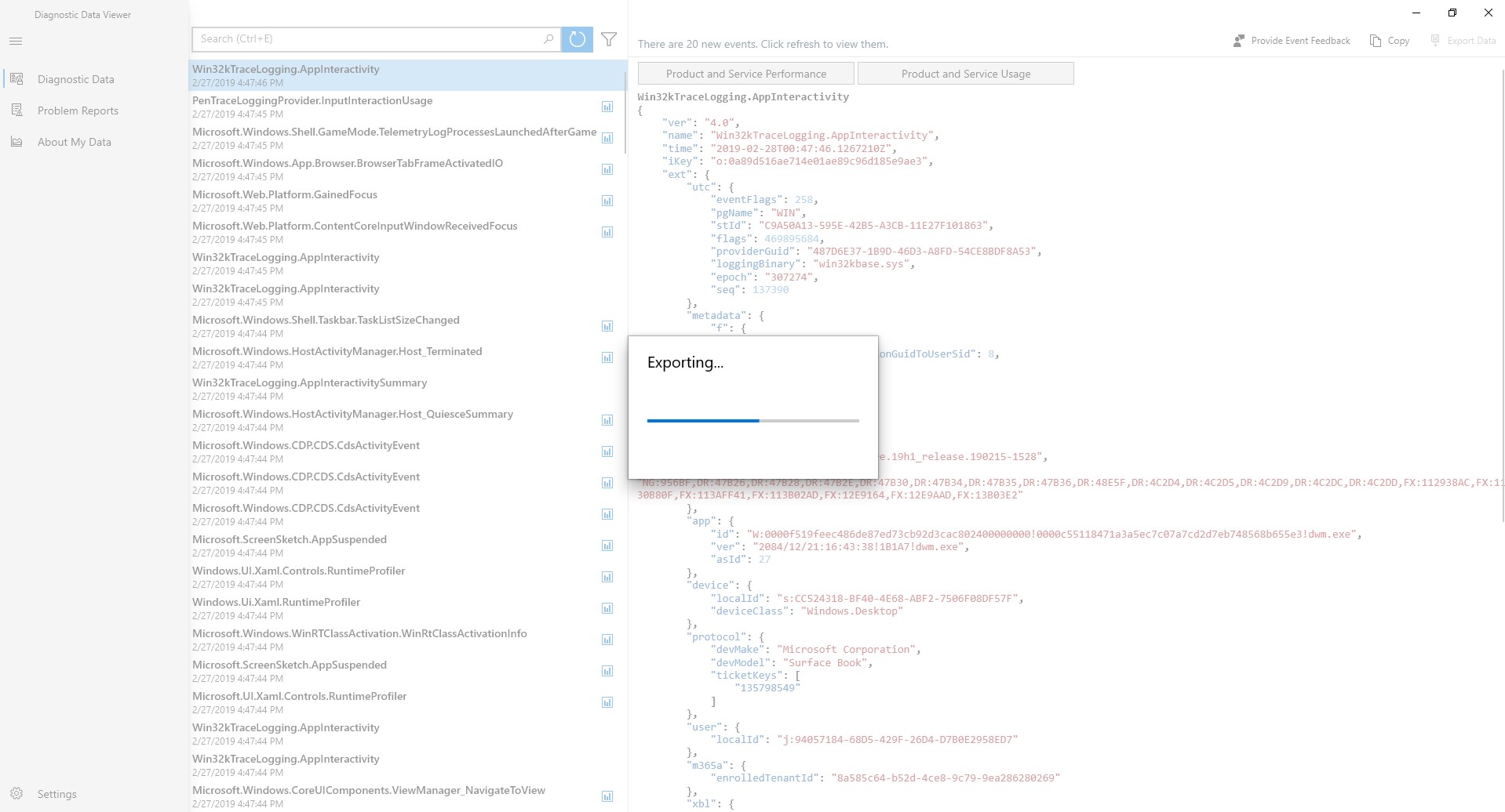 Diagnostic Data Viewer screenshot