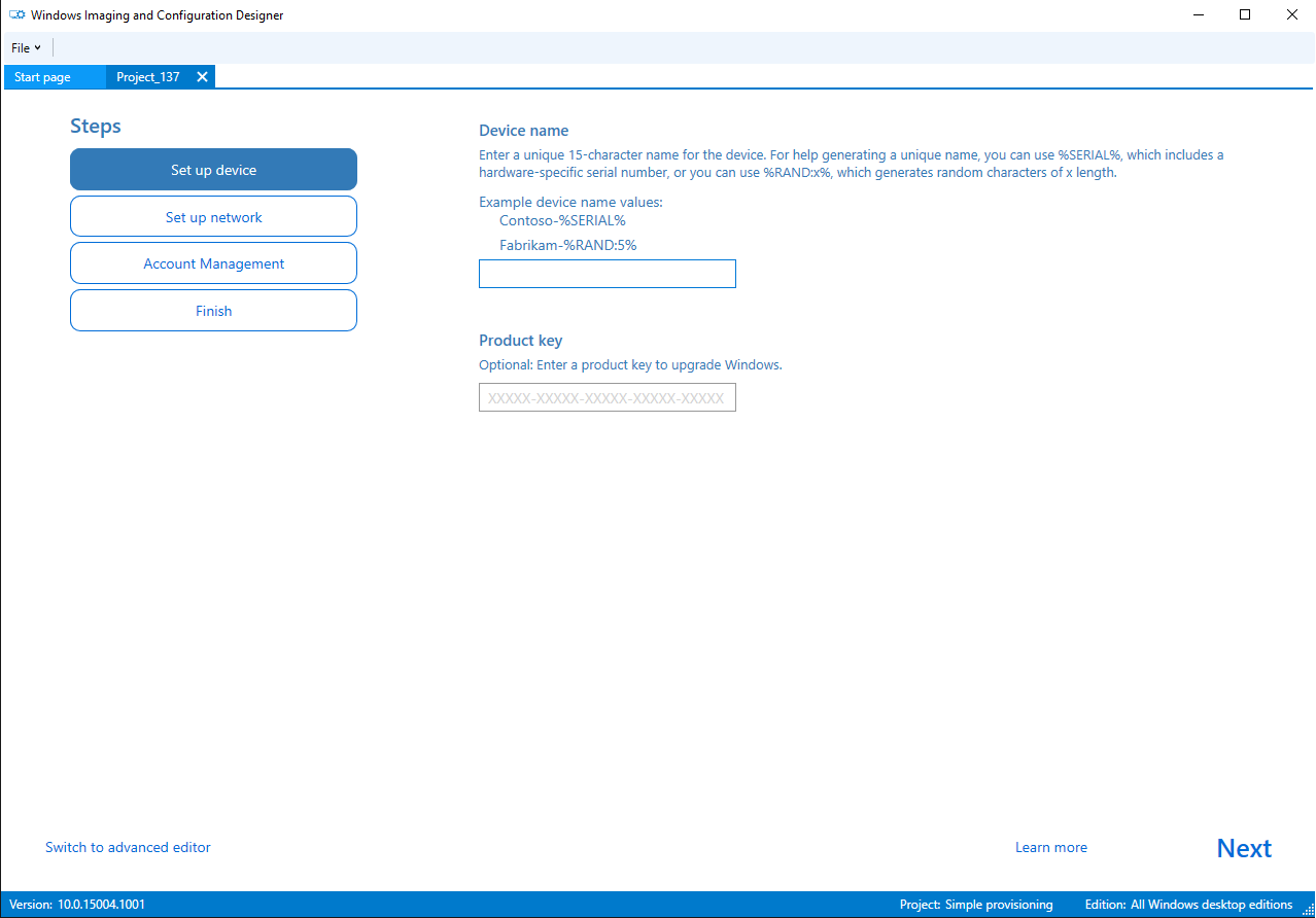 Windows Configuration Designer screenshot
