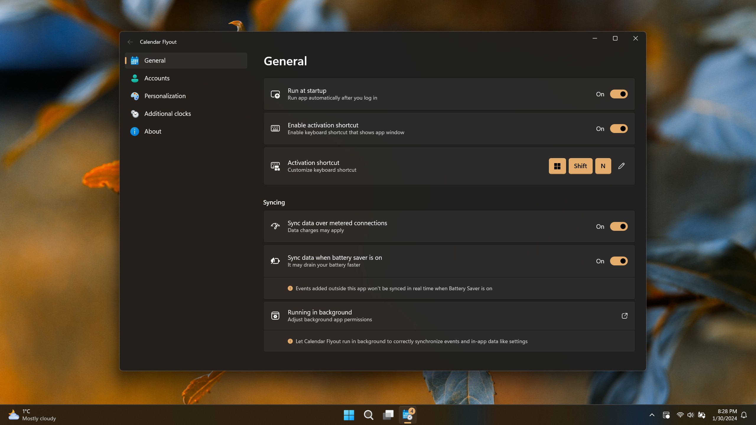 Calendar Flyout screenshot
