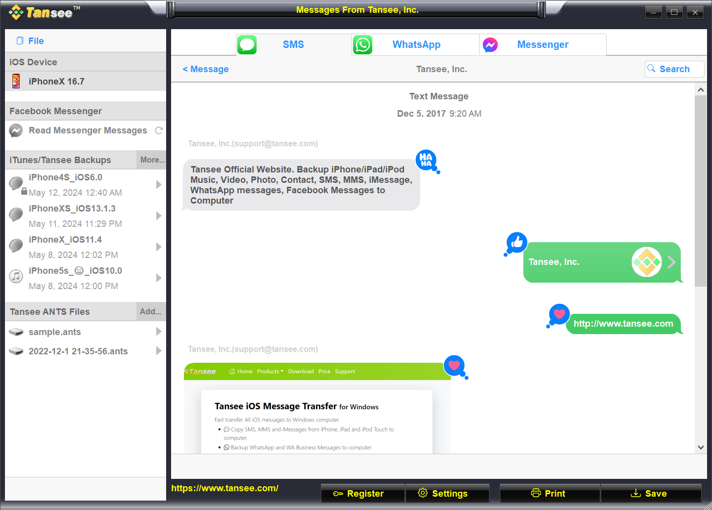 Tansee Message Transfer for iPhone screenshot