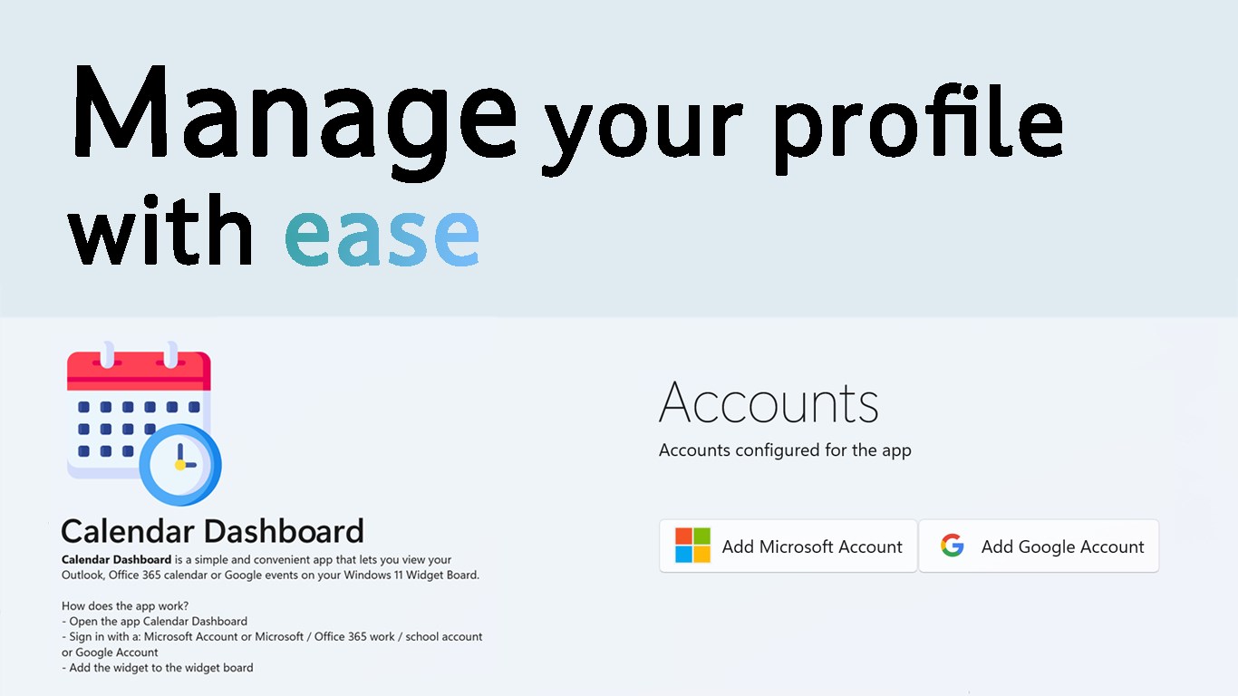 Calendar Dashboard screenshot