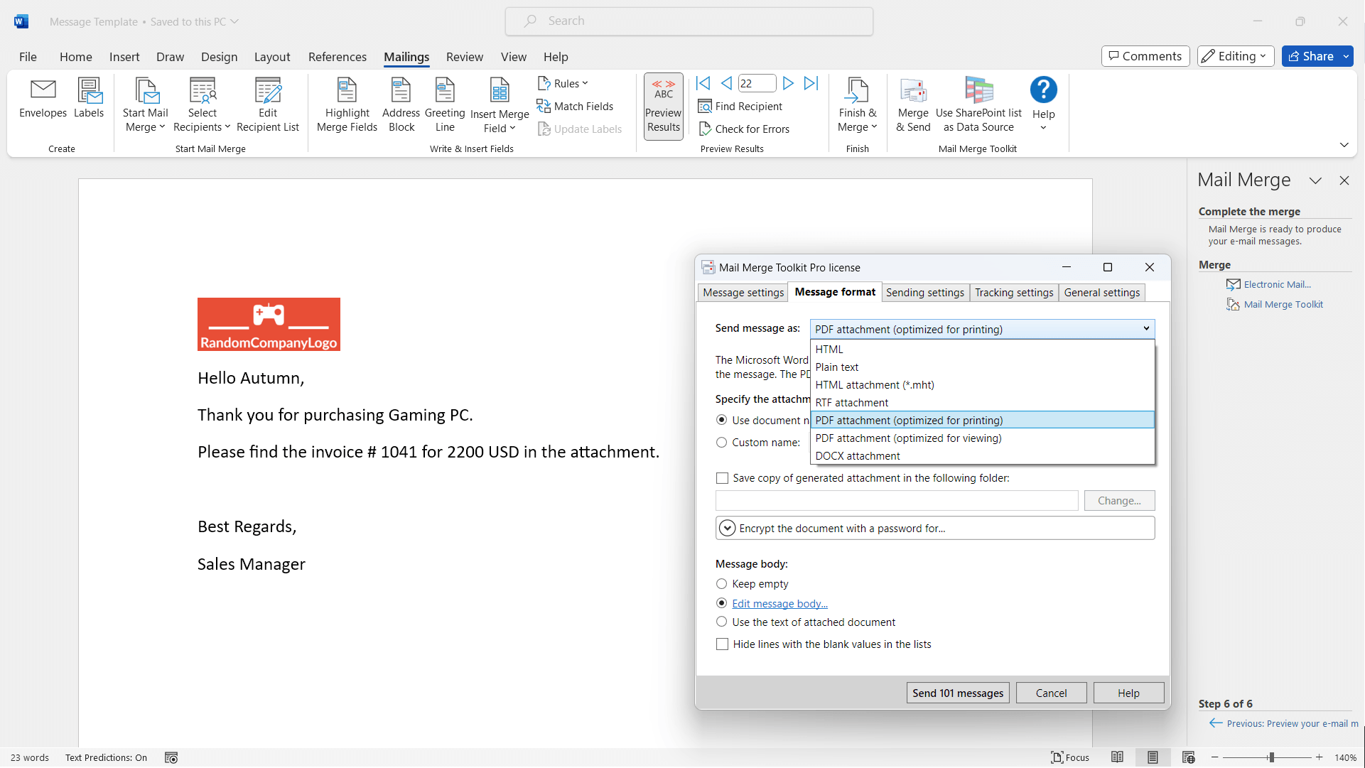 Mail Merge Toolkit screenshot