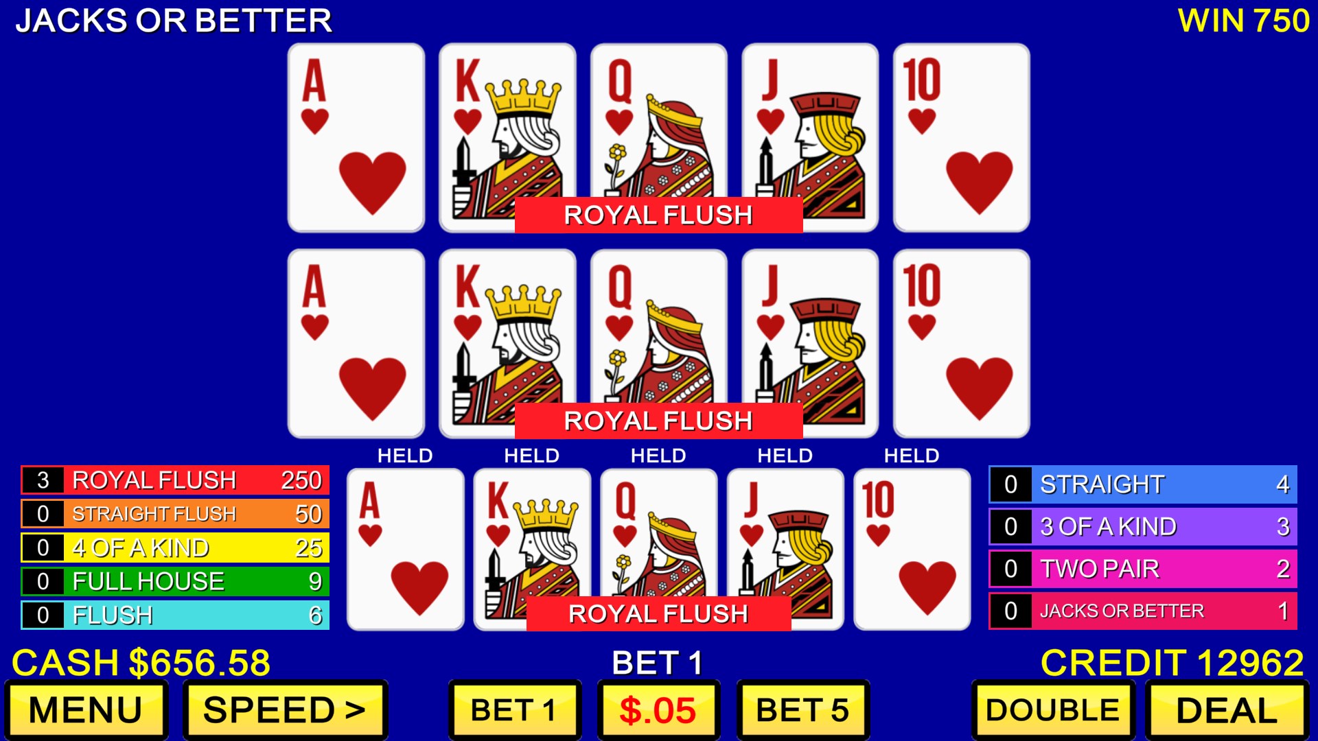 MULTI VIDEO POKER CLASSIC GAMES screenshot