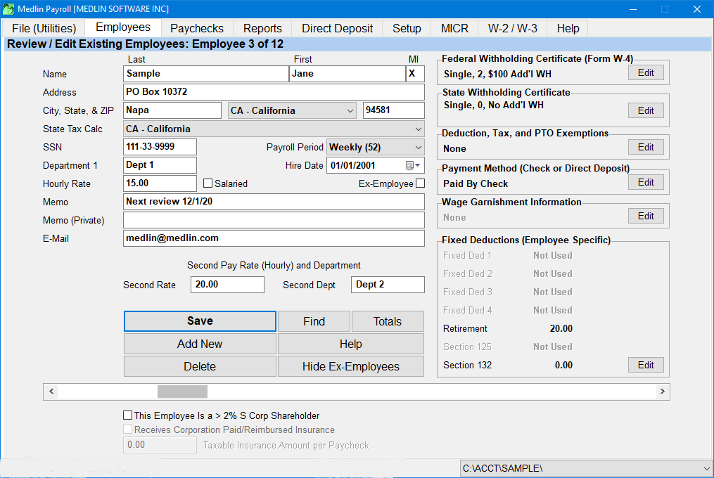 Medlin Payroll Software screenshot