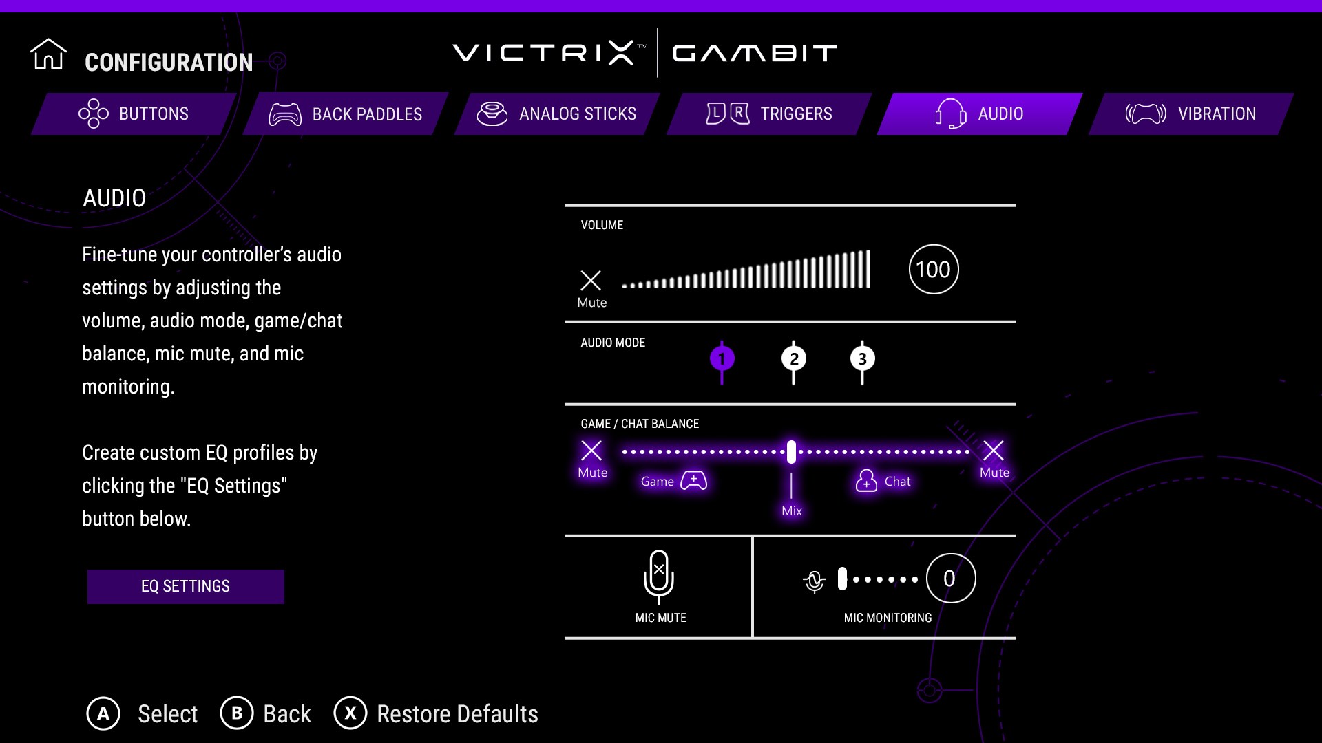 Victrix Control Hub screenshot