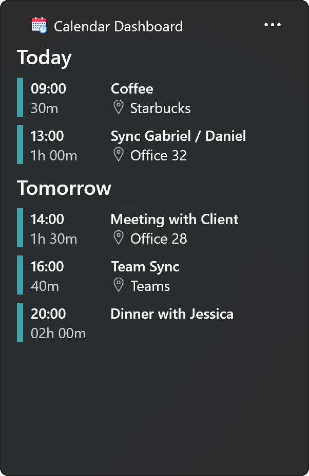 Calendar Dashboard screenshot